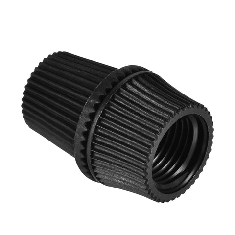 Close-up of a black plastic cable gland showing 1/8 IP thread for wiring, part of 60 Pack No Fuss Black Plastic Cable Glands With One Eighth IP Thread For Wiring And Hanging Lights Pendant And Ceiling Lights Durable Cable Grips That Fit Most Sockets And Protect Wires Up To Six Point Five Millimeter Diameter Easy To Install.