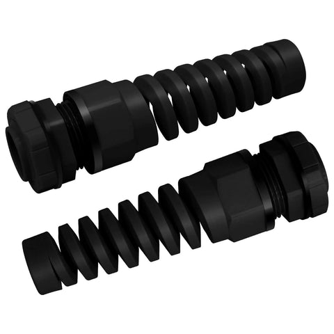 Built To Last Cable Strain Relief Cord Connector Kit, Waterproof Gland Grips With Gaskets, NPT Half Inch Thread, Black, Pack Of Two