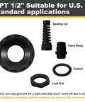 Built To Last Cable Strain Relief Cord Connector Kit, Waterproof Gland Grips With Gaskets, NPT Half Inch Thread components shown