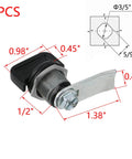 2 Pack Black Thumb Operated Offset Cam Locks With Half Inch Cylinder Zinc Alloy Construction And T Handle For Cabinets Desks RV Compartments And Camper Storage, showing dimensions and design