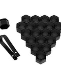 20 Pcs Universal Car Wheel Nut Caps And Auto Hub Screw Covers 17mm 19mm 21mm with removal tool, black plastic, rust-proof