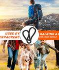 15 Pieces M5 Heavy Duty Carabiner Clips 2 Inch Snap Hooks overlaid on images of hiking and dog walking