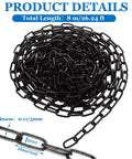 26.24 ft Length Black Chain Link, 1/8 Inch Carbon Steel Chain, Heavy Duty Coil Chain, Metal Porch Swing Chains for Home Outdoor