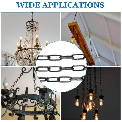 Wide applications of the ✝️ 26.24 ft Length Black Chain Link, 1/8 Inch Carbon Steel Chain for home decor and lighting setups