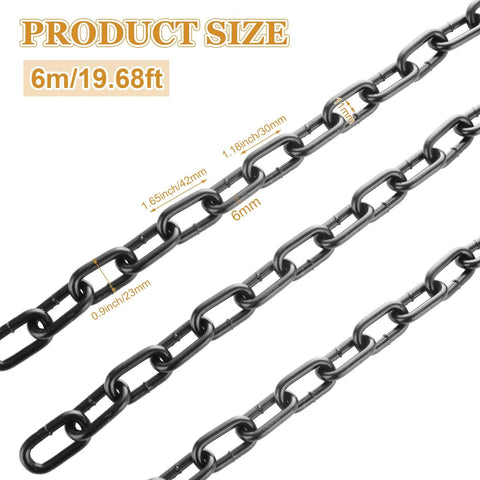 1/4'' × 19.68Ft Black Chain Link, 6M Heavy Duty Metal Chain Links 6mm Carbon Steel Coil Chains showing product size