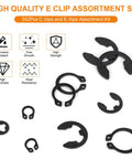 352 Piece Retaining Ring Assortment Kit With E Clips And External C Clips For DIY Projects And Repairs, black carbon steel rings display.