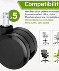 2.5 Inch Carpet Casters For Office Chairs Compatible With Aeron Embody Mirra SAYL And Setu Chairs Black Set Of 5
