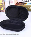 Open black storage case for Tianigo Copper Baoding Balls Set, 1.57 Inches Chinese Health Balls, shown with book background