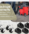 4 Pack Black Caster And Foot Replacement For Wet Dry Vacuum CMXEVCVVJF910 Dir08p05438 in use with red vacuum