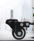 Side view of one Four Pack 1.5 Inch Heavy Duty Caster Wheels Swivel Casters With Brake And M8 Threaded Stem on a hard floor