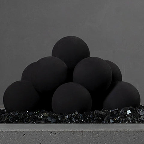 12-Pack Black Ceramic Fire Balls on fire glass bed for Natural Gas or Propane Fires in Fireplace or Fire Pit, Decorative Landscaping