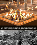 Outdoor gas fire pit with burning Ceramic Fire Balls for Fire Pit, Set of 12 Round Fire Stones Reusable Fireplace Ball in decorative setup.