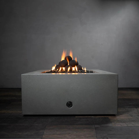 12-Pack Black Ceramic Fire Balls in modern gas fire pit, suitable for indoor and outdoor use with natural gas or propane fires