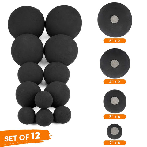 12 Pack Ceramic Balls, Mixed of 4 Size Fireplace Balls for Fire Pits, Black