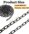 ✝️ 1/5'' x 26.2Ft Long Black Chain Link Heavy Duty Porch Swing Chain, Carbon Steel Coil Chain shown in coiled and detailed views