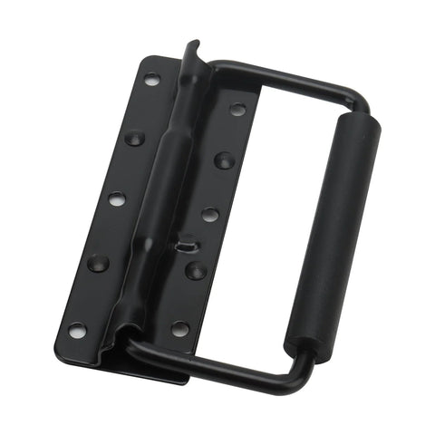 10 Pack Black Spring Loaded Case Handles Folding Surface Mount Chest Handles With Rubber Grip For Flight Cases And Cabinets 124 By 80 Millimeter Durable Iron Construction Rust Resistant Finish Indoor And Outdoor Use