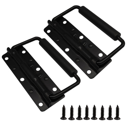 3 Pack Spring Loaded Chest Handles 4.9 Inch Heavy Duty Surface Mount Stainless Steel With Rubber Grip Folding Handle For Tool Boxes Trunks And Storage Boxes Chrome Plated Finish For Extra Durability shown with screws