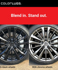 Vinyl Lug Nut Covers Black Flexible Fit For 21 To 23 Mm Lug Nuts Pack Of 25 Includes Deluxe Extractor Made In The USA shown on wheels