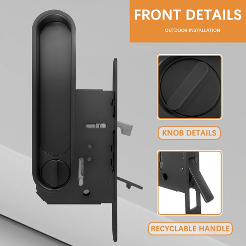 Front view of Privacy Door Lock Set With Hidden Pull And Recessed Latch, Circular Black Finish, for thick wooden doors