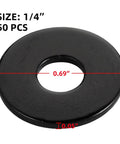 50 Pcs 1/4 Inch Stainless Flat Washers 0.69 Inch Outer Diameter Black Coated 304 Stainless Steel For Screws And Bolts