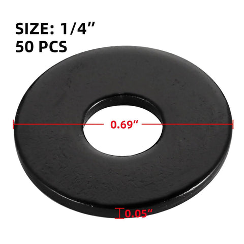 50 Pcs 1/4 Inch Stainless Flat Washers 0.69 Inch Outer Diameter Black Coated 304 Stainless Steel For Screws And Bolts