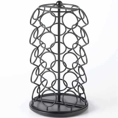 Rotating Coffee Pod Carousel For K Cups Holds 35 Pods Spins 360 Degrees Lazy Susan Platform with modern black finish.