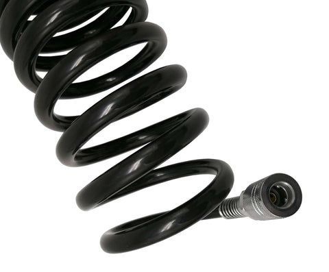 Close-up of Heavy Duty 3/8 Inch Coiled Air Hose, 25 Ft Polyurethane With 1/4 Inch Quick Fittings, No-Twist Coil Design