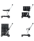 Original German Made Collapsible Cart With Storage Crate Multiuse Folding Trolley showing aluminum frame and black polypropylene cargo box