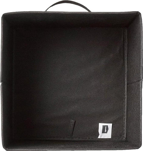 Top view of a fabric storage bin, part of six collapsible fabric storage bins with sturdy handles for closets, shelves, and offices.