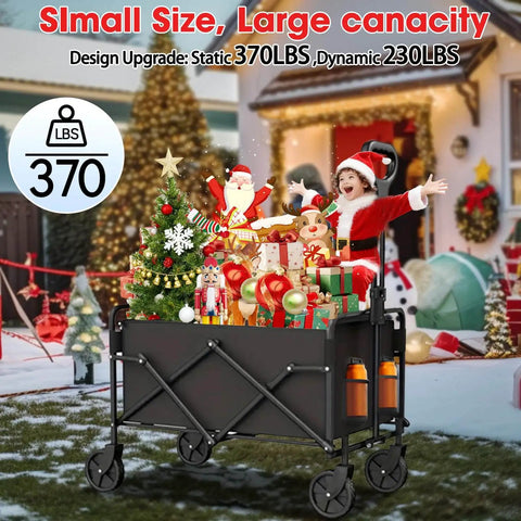 Heavy Duty Collapsible Wagon With Wheels 370 Lb Capacity Foldable Beach Cart With Christmas Decorations Outdoors
