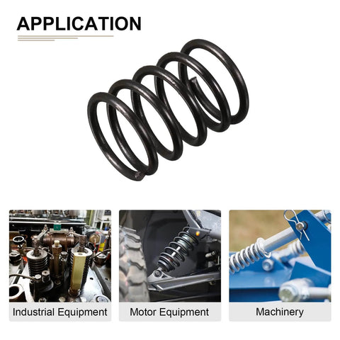 10 Pack Black Compression Springs, 1.2mm Wire, 12mm Outer Diameter, 15mm Free Length, Spring Steel Build, shown with application examples