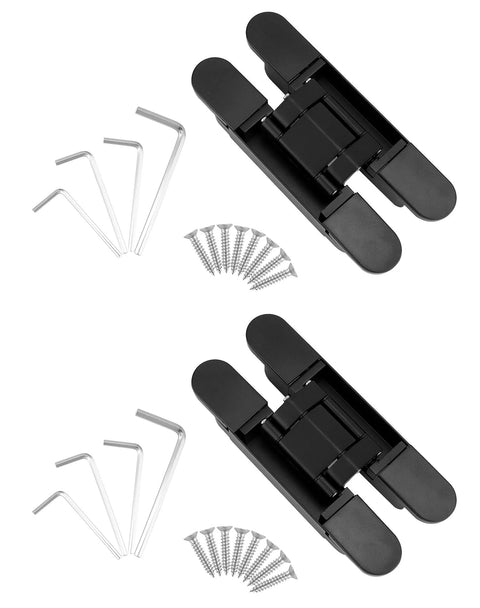 Hidden Door Hinges 2 Pack, 6 Inch Adjustable Concealed Hinges For Doors Up To 50mm Wide And 35mm Thick, Zinc Alloy Black Finish