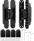 Hidden Door Hinges 2 Pack, 6 Inch Adjustable Concealed Hinges, Zinc Alloy Black Finish, 3D Adjustable with screws and tools