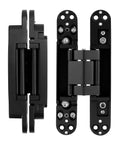Side and front view of Hidden Door Hinges 2 Pack, 6 Inch Adjustable Concealed Hinges Zinc Alloy Black Finish