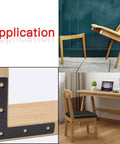 Application of 20pcs Black L Flat Shape Braces Corner Bracket, 80x80 mm Decorative Corner Brackets Mending Plate, Cold Rolled Steel 90 Dgree Angle Bracket for Wood Furniture Fixing shown on wooden chair and desk.