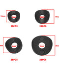100 Pieces Black Plastic Curved Washers Set For Round Tubes M6 And M8 With PE Spacer Sleeves Includes 16mm M6 Curved Washers 19mm M6 Curved Washers 19mm M8 Curved Washers And 25mm M8 Curved Washers For Furniture Feet And Tube Fixing, showing four sizes.