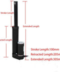 1000N DC linear actuator outdoor with 4-inch stroke, showing retracted and extended lengths, black aluminum housing, IP54, 12V DC power.