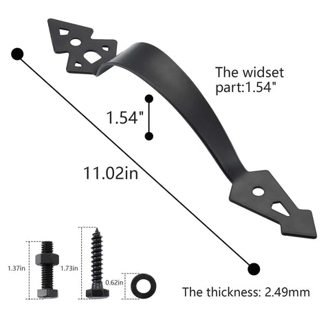 Beefy Wood Gate Hardware Kit With 3-1/2 Inch T Hinges, Heavy Duty Gate Latch, Decorative Gate Handle And Screws, Black finish shown