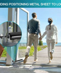 Couple walking through door with focus on 2 Pack Black Screen Door Closers, Heavy Duty Storm Door Closer Set With Adjustable Pneumatic Cushion.