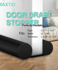 Double Sided Door Draft Stopper For Bottom Of Doors 38 Inches Black Noise Reducer And Breeze Blocker installed on white door
