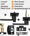 Heavy Duty Flat Black Door Handles Square Privacy Interior Levers For Bedrooms And Bathrooms Keyless Lockset 10 Pack components.