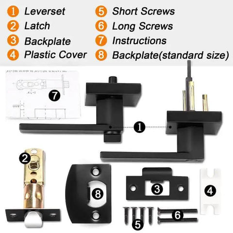 Heavy Duty Flat Black Door Handles Square Privacy Interior Levers For Bedrooms And Bathrooms Keyless Lockset 10 Pack components.