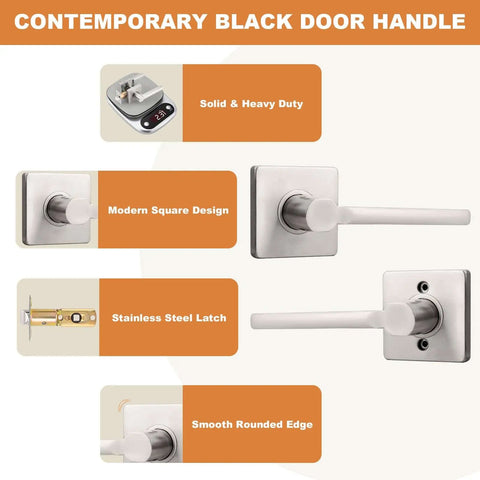 Square Passage Door Handle Set For Interior Doors Heavy Duty Reversible Lever In Satin Nickel Finish With Keyless Passage