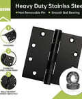 Six Pack Black Door Hinges 4.5 By 4.5 Inches Heavy Duty Stainless Steel Ball Bearing Hinges With Screws Square Corner Built To Last