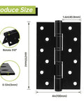 Diagram of Six Pack Black Door Hinges 6 Inch Ball Bearing Heavy Duty Stainless Steel Hinges with screws, square corner design.