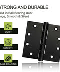 Six Pack Black Door Hinges 4.5 By 4.5 Inches Heavy Duty Stainless Steel Ball Bearing Hinges With Screws, smooth and quiet