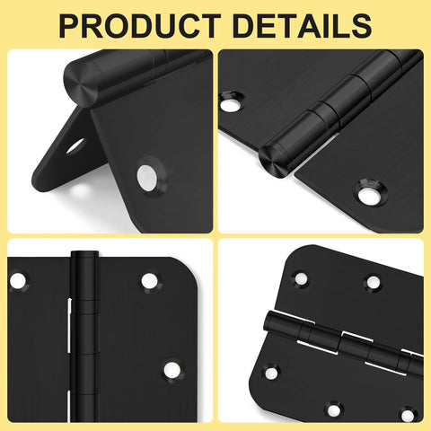 Close-up of 6 Pack 3.5 Inch Heavy Duty Stainless Steel Ball Bearing Door Hinges with non-removable pin and 5/8 inch rounded corners in black.