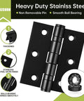 6-Pack Black Door Hinges, 3 Inch Heavy Duty Stainless Steel Hinge for Interior Exterior Doors, Max Loading 100LB, Non Removable Pin