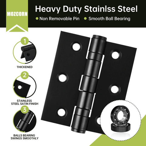 6-Pack Black Door Hinges, 3 Inch Heavy Duty Stainless Steel Hinge for Interior Exterior Doors, Max Loading 100LB, Non Removable Pin