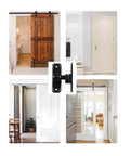 Upgrade heavy duty flip door latch that adapts from 90 to 180 degrees, shown installed on various doors in different settings.